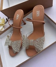 ZARA WOMAN NEW SANDALS WITH OVERSIZED SHINY BOW BEIGE  2321/510/098  SIZE 6 UK