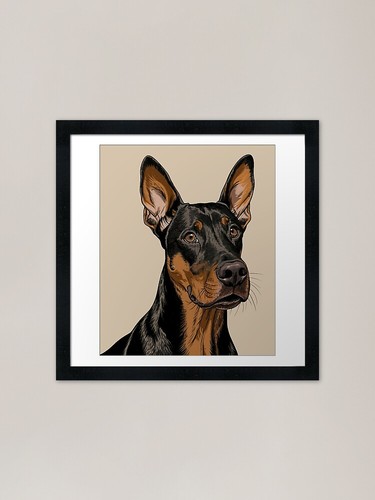 Natural ear doberman - doberman, framed