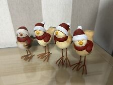 Set Of 4 Shabby Chic Christmas Bird Ornaments In Hats