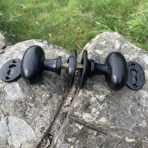 Cast iron black door knobs - black,