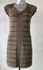 SIZE 10 BLACK GOLD LUREX FINE KNIT STRETCH MINI VEST DRESS DISCO PARTY CHRISTMAS