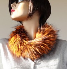 Fur Scarf Silver Fox Loop Fur Boa Collar Coat Trim Jacket Orange Black