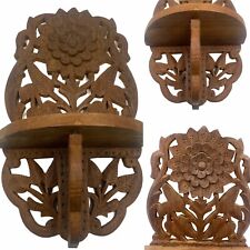 Small Vintage Indian Hand Carved Folding Wall Shelf Bracket Unit Boho Interior