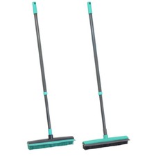 JVL Indoor Extendable Rubber Bristle Brush Broom with Squeegee, Turquoise/Grey