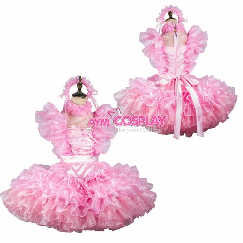 Pink satin lockable sissy baby - sissy,