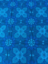 Bright Blue Vintage Mid Century retro 70s flower fabric