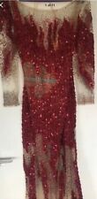 Crystals Embellished Illusion Mesh Dress UK10 Party Pageant Prom Ball Lace Red