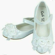 GIRLS WHITE BALLERINA SHOES FLOWER FRONT BY COUCHE TOT CHRISTENING WEDDING PARTY