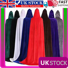 Halloween Cosplay Long Hooded Velvet Cloak Kid Adult Medieval Witch Cape Robe UK