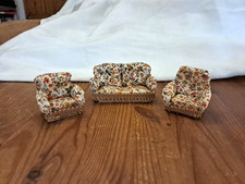 Lundby Barton Dolls House Sofa & 2 Armchairs Floral Pattern 1970's Charity Sale
