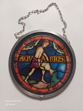 Vintage Aquarius Zodiac Stained Glass Suncatcher from Lausanne Cathedral 13 cm 