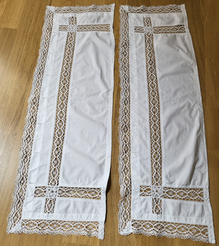 Antique linen bed valances - linen, x