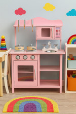 Kids wooden play kitchen by Kiddikitchens  pink plus optional kitchen set toy