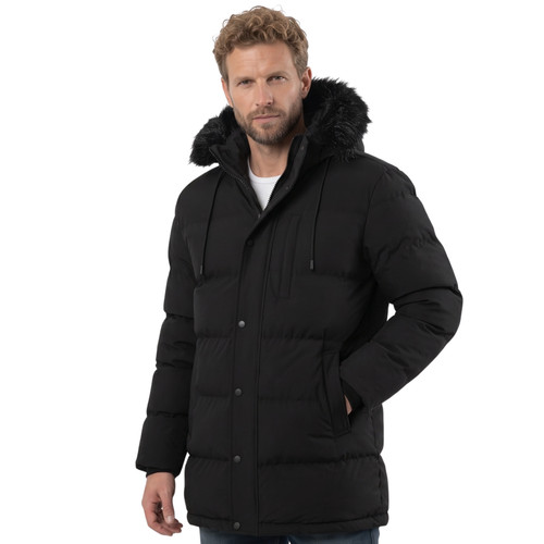 Men faux fur hooded parka - fur,