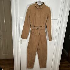 Mon Renn Boilersuit Jumpsuit Tan Brown Belted Denim Twill Cotton UK 8 US S AU 8