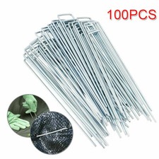 100x U PINS GREEN ARTIFICIAL GRASS TURF PIN GALVANISED METAL STAPLES WEED HOOKS