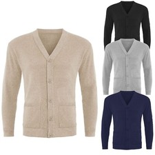 MENS PLAIN BUTTON UP CARDIGAN KNITTED JUMPER GRANDED STYLE SWEATER TOP S-5XL