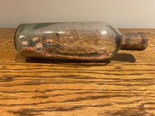 ANTIQUE 19TH C SHIP IN A BOTTLE WITH HARBOUR SCENE