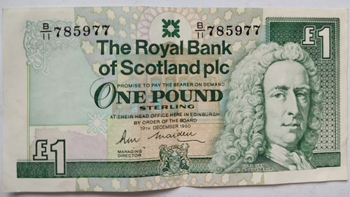Crisp but folded - scottish, £1