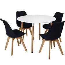 Circular Dining Table Set Four 4 Dinner Kitchen Chairs White Solid Beech Wood