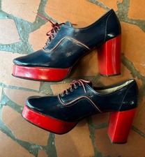 Vintage 1960s 1970s Glam Rock Disco PLATFORM Shoes MOD Navy Blue Red