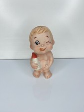 Lefton Winking Baby Kewpie Baby Bottle Bisque Vintage Porcelain Figurine (b5)