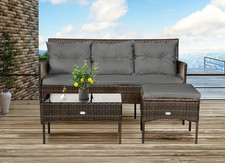 Rattan Garden Outdoor Sofa Set With Cushion & Glass Table 5pcs Easy Assembly