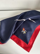 Vintage Fire Service  Scarf – Red & Navy with Flame & Axe Emblem, 34”