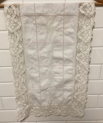 Vintage linen dresser scarf - dresser,