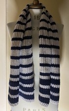 Whistles Knitted scarf 125cm Navy Blue & Cream Striped designer unisex ~used/vgc