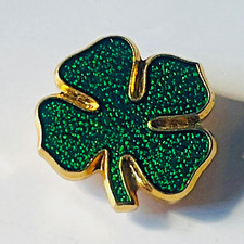Glittery Green Lucky Four Leaf Irish Shamrock Pin Lapel Badge Brooch Ireland