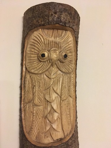 Single owl carved log - single,