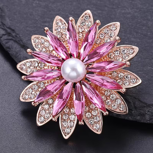 Pink flower rhinestone pearl - pink,