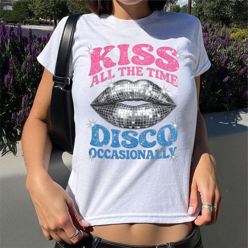 Disco ball graphic baby tee - graphic,