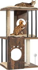 90cm 3-Level Cat Tree AUCTION Large Indoor Cats Wooden Cat Tower Scratch Brown