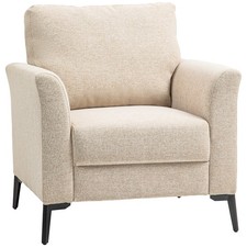 HOMCOM Linen Fabric Modern Accent Chair with Metal Legs, Wood Frame, Beige