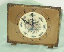  EARLY PETIT POINT DRESSER SET CLOCK OVERWOUND NEEDS ATTENTION MADE IN ENGLAND