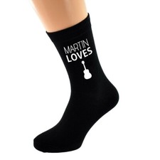 PERSONALISED NAME Loves Playing Guitar Image printed Mens Black Cotton Socks