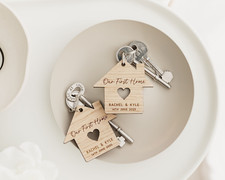 Pair of Personalised Our First Home Keyrings with Giftbox | New Home Gift | Hous