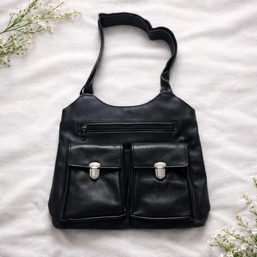 Black faux leather - leather, crossbody