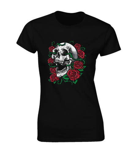 Skull roses ladies t - roses,