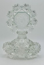 Antique Large Art Deco Pressed Glass Perfume Bottle Hobstar Fan Dauber Vanity