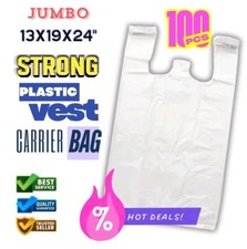 White Jumbo Plastic Carrier Bags 13x19x24 Cm Pack of 60