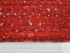 Vintage 70's red fabric ribbon, trim - sequinned flowers & beads, by the metre