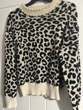 Stunning Snow Leopard Pearl Bed Embellished Top River Island Jumper Size 16