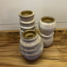 Brewster House Wood Candle Holders White Wash Shabby Chic Farmhouse set 3