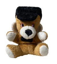 Vintage Large Dog Teddy Bear Black Hat Bow Tie Hard Stuffed 23" Brown Retro