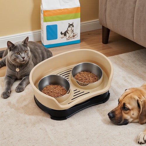 Pet twin bowls set - pet, stainless