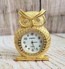 Stylus Vintage 2000s Miniture Gold Coloured & Rhinestone Owl Clock