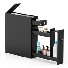 Slim Bathroom Storage Unit, Black Slimline Narrow Cabinet w/ Shelving, Vonhaus